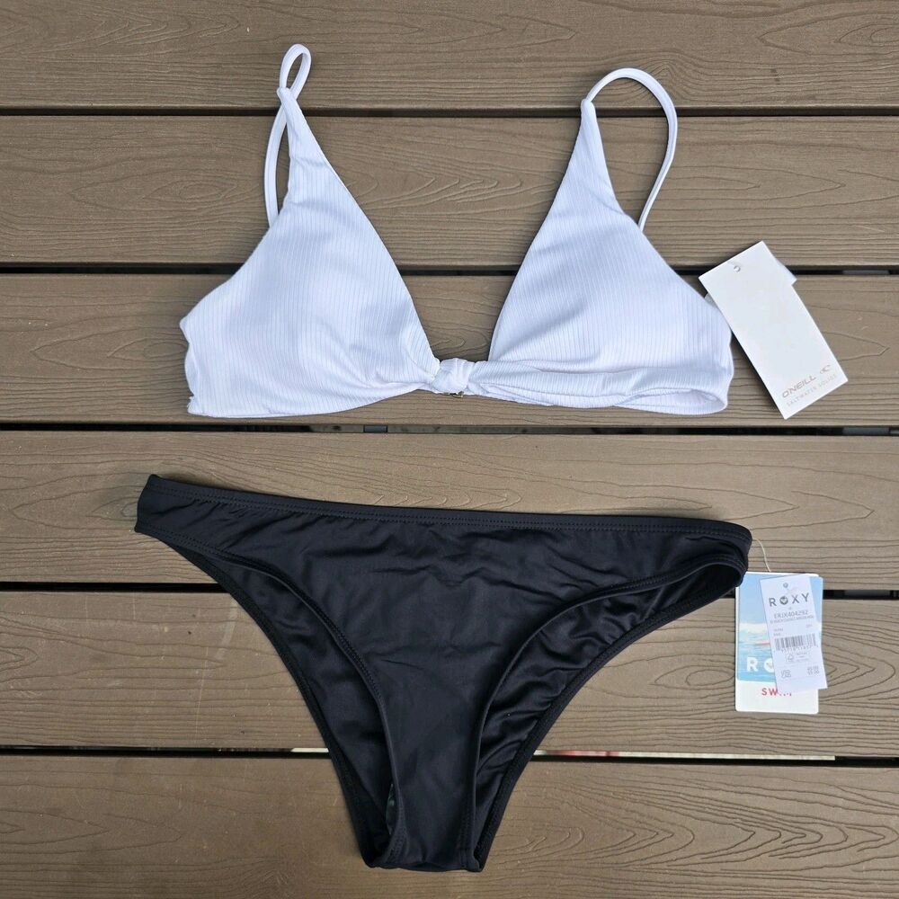 Oneill Junior's Solid Rib Pismo Top & Roxy Black Classic Hipster Bikini Sz M New